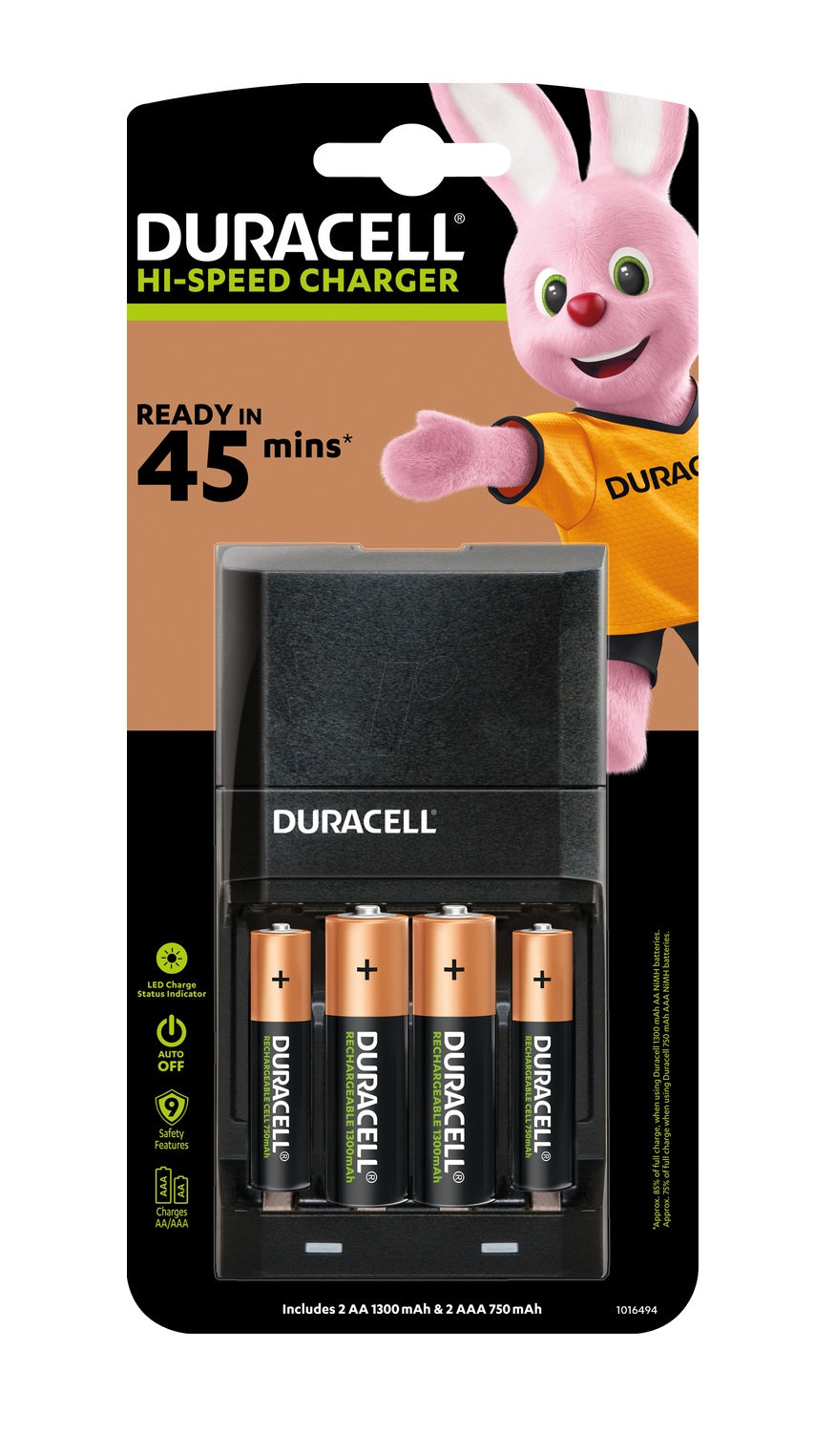 Duracell Rechargeable Ultra Fast 45m Charger & 2AA+2AAA Batteries