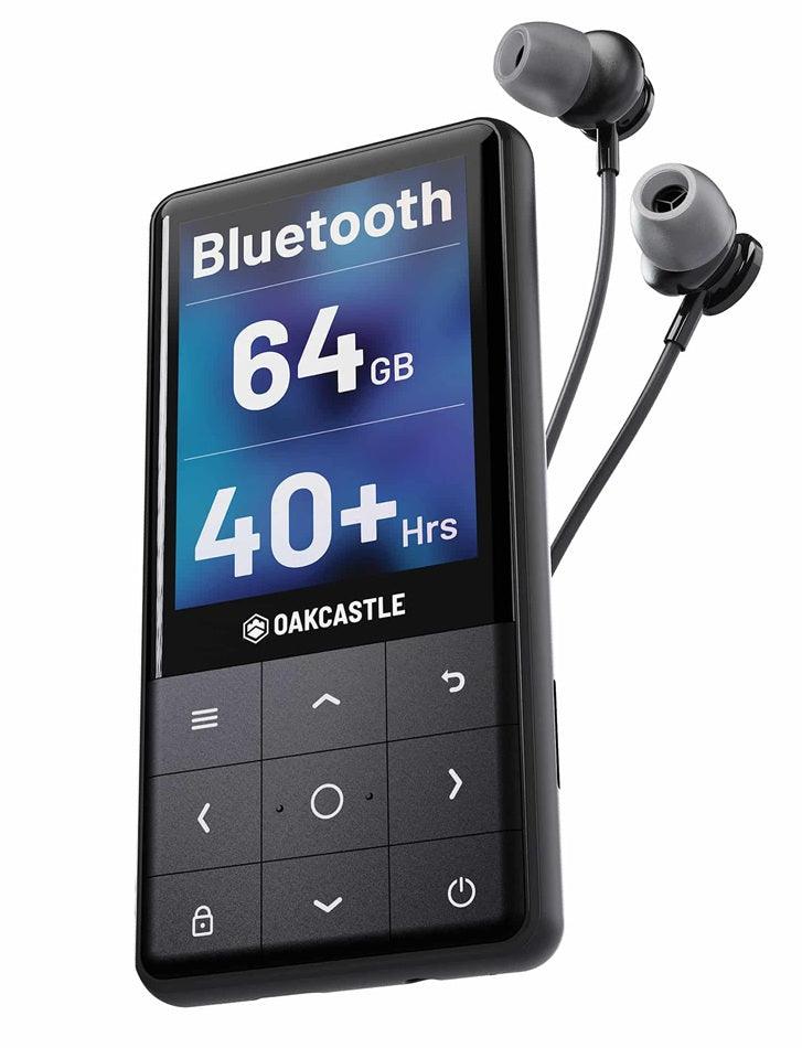 Oakcastle MP300 Portable MP3 Player Metal Design with 64GB Memory, Built-in Speaker, Bluetooth for Wireless Streaming & Wired Earphones Included