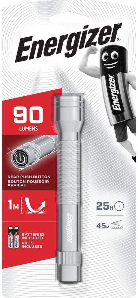 Energizer Light Torch 90 Lumens 25 Hrs & Rear Push Button (2AA) - Metal Light