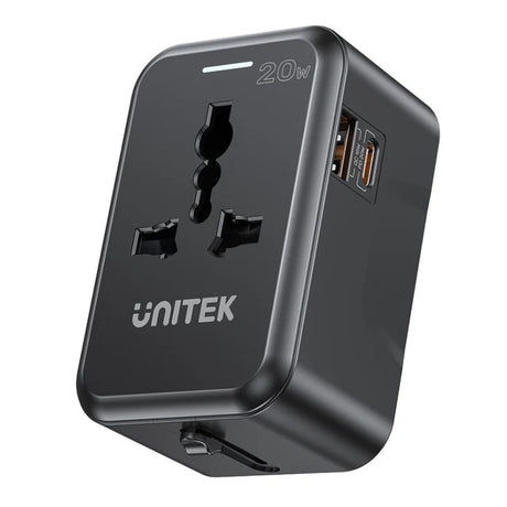 Unitek P1120A Universal Travel Charger 20W USBC+USBA Black