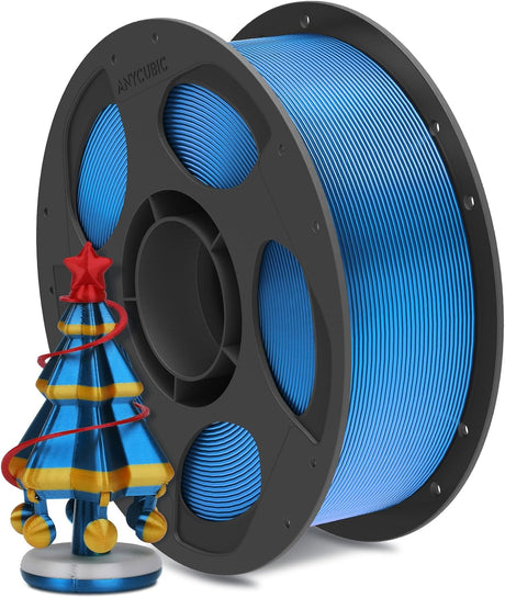 Anycubic PLA Silk Filament Blue 1Kg. Ideal Usage: Display models, figurines, cosplay armor/props, vases, jewelry, and decorative items where a premium, metallic, or glossy aesthetic is desired.