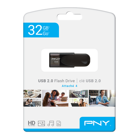 PNY Flash Drive Attache 4 USB 2.0 Stick 32GB Capless Slider Black FD32GATT4