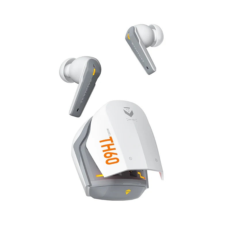 Machenike TWS Earphones TH60 , Ultra-Low Latency, Active Noise Cancelling Mic, 36-Hour Battery Life, IPX5 , VR, Switch, Pc, Phone, White