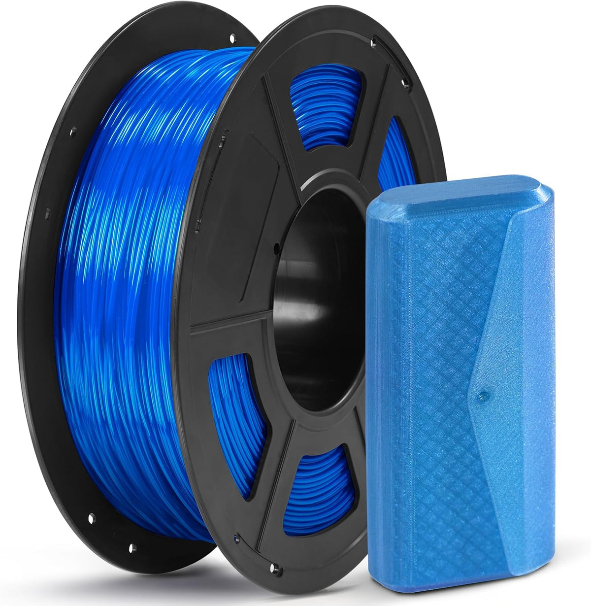 Anycubic TPU 95A Filament Clear Blue 1Kg. Ideal Usage: Phone cases, custom gaskets, footwear prototypes, RC car tires, and vibration dampeners.