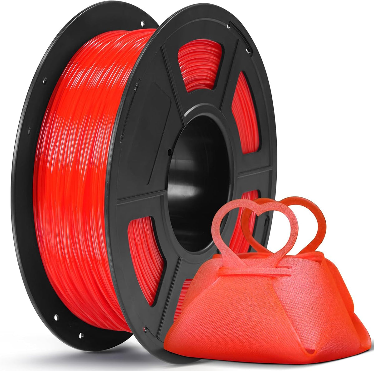 Anycubic TPU 95A Filament Clear Red 1Kg. Ideal Usage: Phone cases, custom gaskets, footwear prototypes, RC car tires, and vibration dampeners.
