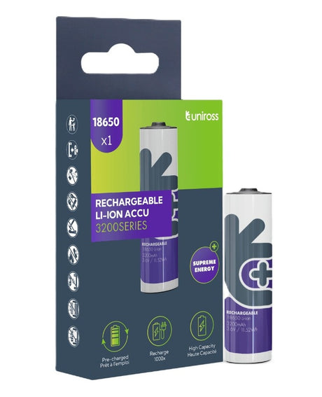 Uniross U1BT1832 18650 Rechargeable Lithium Battery 3200mAh (1pc)