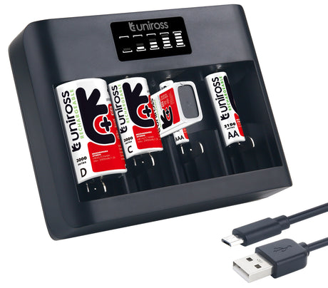 Uniross UCU008 Fast 2hr USB Charger for AA/AAA/C/D/9V (can Charge up to 5 batteries at the same time)