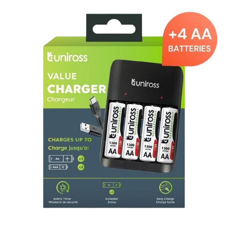Uniross USB Charger UCU010A for AA/AAA Includes 4xAA Batteries