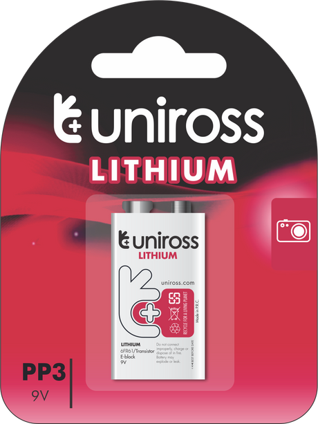 Uniross Lithium 9V Battery (PP3,6AM6,6LR61,6LF22,MN1604)
