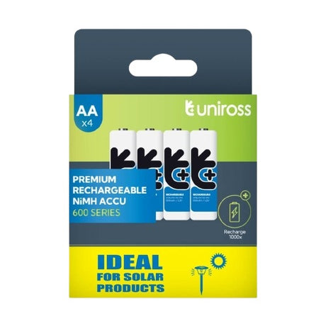 Uniross Rechargeable AA 600 NiMH Batteries (Solar) 4 Pcs