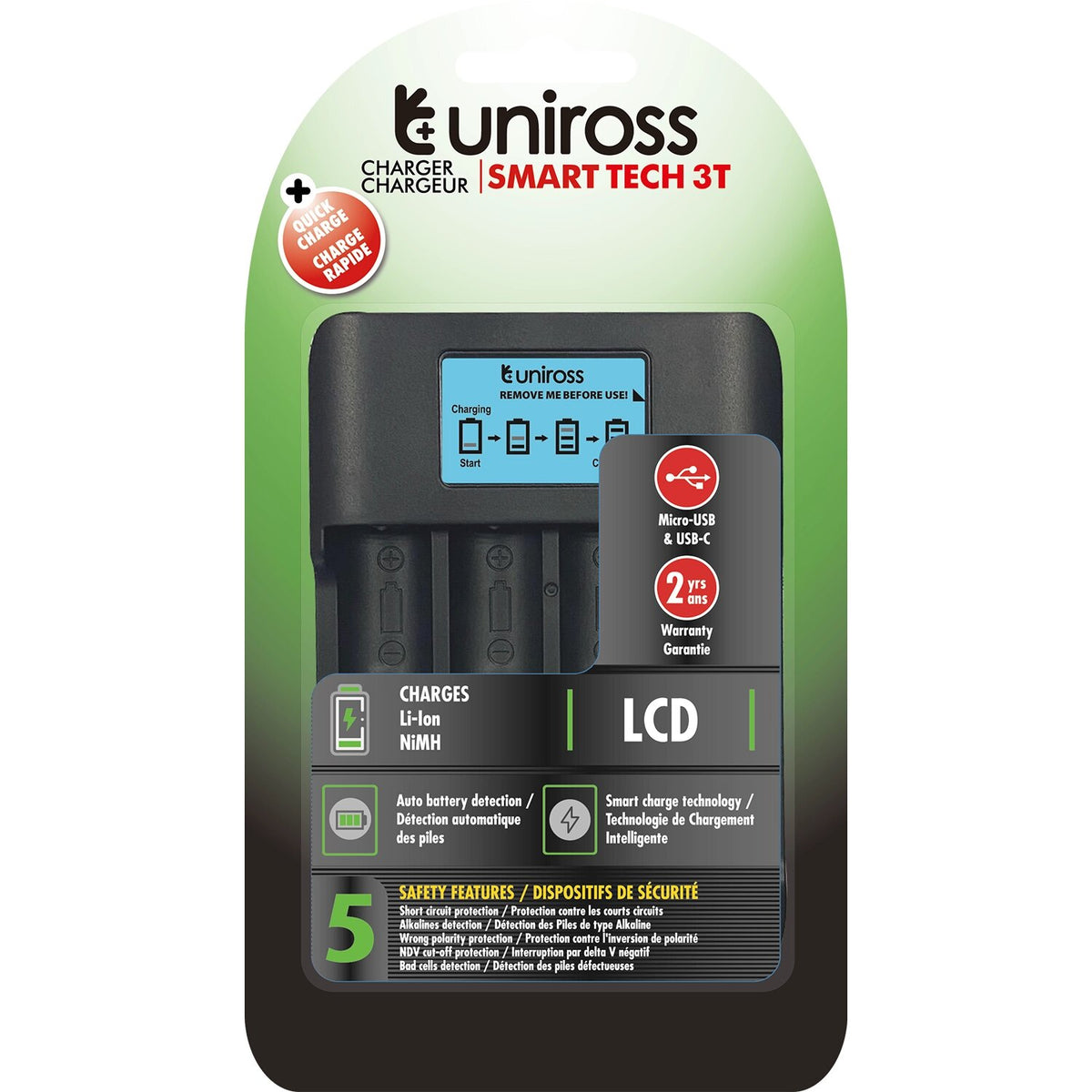 Uniross UCX007 Smart Tech Fast Charger (2-3 hours) for 11 Types of NiMH and Lithium Batteries