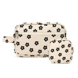 LEDAOU 2Pcs Travel Large Makeup Bag Cosmetic Bag Small Corduroy Makeup Pouch with Zipper Cute Travel Toiletry Essentials for Women Teen Girls