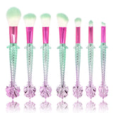 7-Piece Mermaid Makeup Brush Set in Yellow-Green Gradient