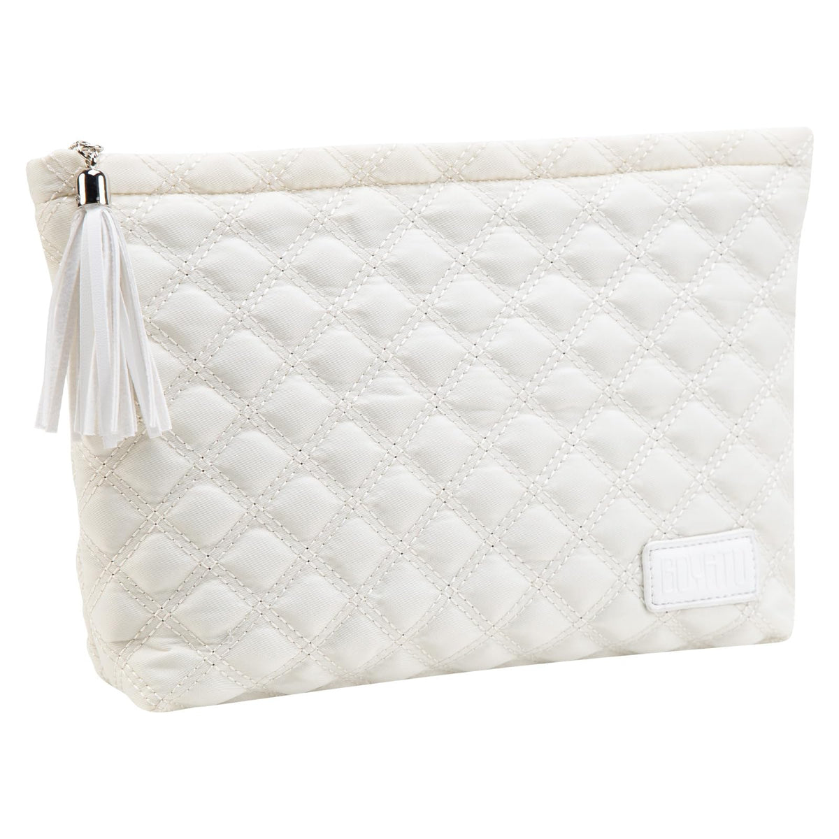 Makeup Pouch Small Cosmetic Bag: Cute Pouches for Purse with Tassel - Quilted Makeup Bags - Gifts for Teen Girl (05-Rhombus Beige)