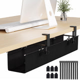 Under Desk Cable Management Tray - 27.2 Desk Cord Organizer Clamp-on Computer Wire Organizer Cable Tray No Drill with 16X Cable Ties Hide PC Cable Management for Office/HomeFabric Desk Cord Holder