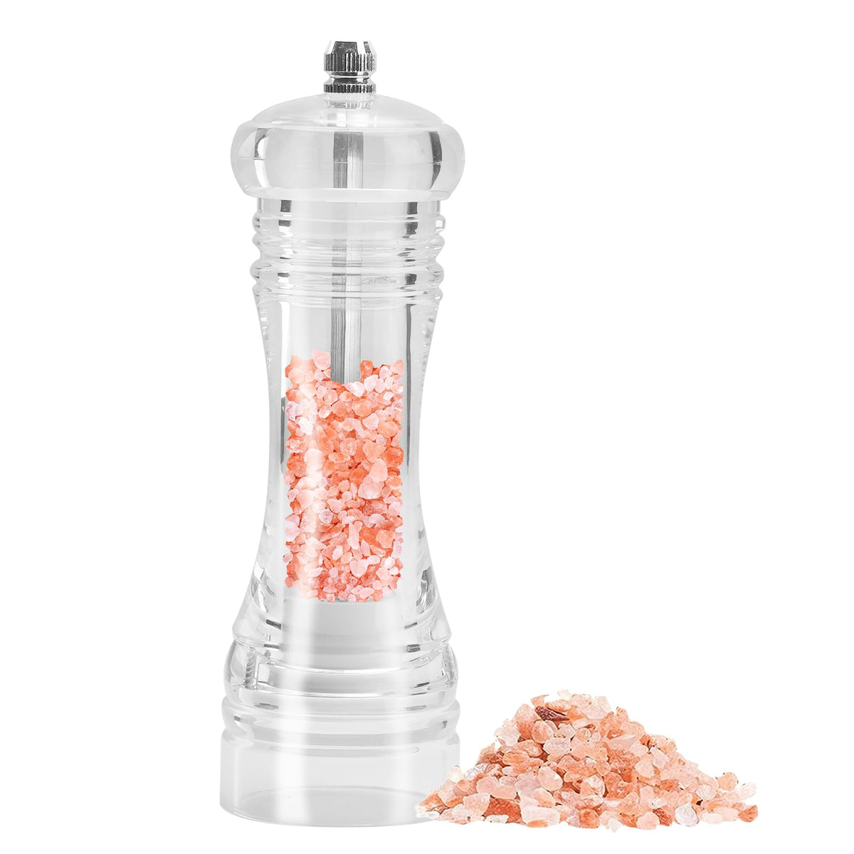 SHIKORI Clear Acrylic Pepper Grinder Mill Salt and Pepper Shaker Salt Grinder Pepper Mill Shakers Refillable with Adjustable Coarseness Ceramic Rotor-Tall 6.5in