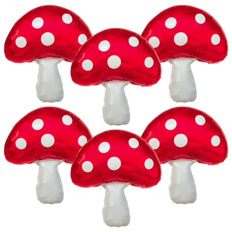 6 PCS Mushroom Balloons with Red & White Polka Dots Forest/Garden Party Theme Party Decor Cute Mushroom Birthday Decor 31 X 21 in Large Mushroom Foil Balloons for Party Decorations