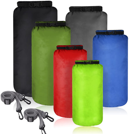 6 Pieces Waterproof Dry Bag Set Dry Sacks Lightweight Airtight Combo Set with 20 L 15 L 10 L 8 L 5 L 3 L Sacks and Long Adjustable Shoulder Strap for Kayaking Boating Hiking Camping (Mixed Colors)
