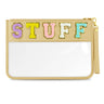 Morcheiong Chenille Letter Bag Cute Cosmetic Bag Clear Zipper Stuff Pouch Portable Multi-purpose PVC and Nylon Makeup Bag with Handle for Travel School Gym Beach（Beige Stuff）