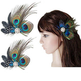Comidox Hair Clip Cute Peacock Feather with Rhinestones Charming Peacock Headpiece Feather Hair Accessories for Women Weddings Parties Halloween Set of 2