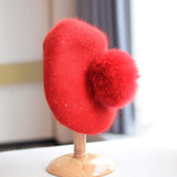 Knitted Sequin Beret with Rabbit Hair Detail