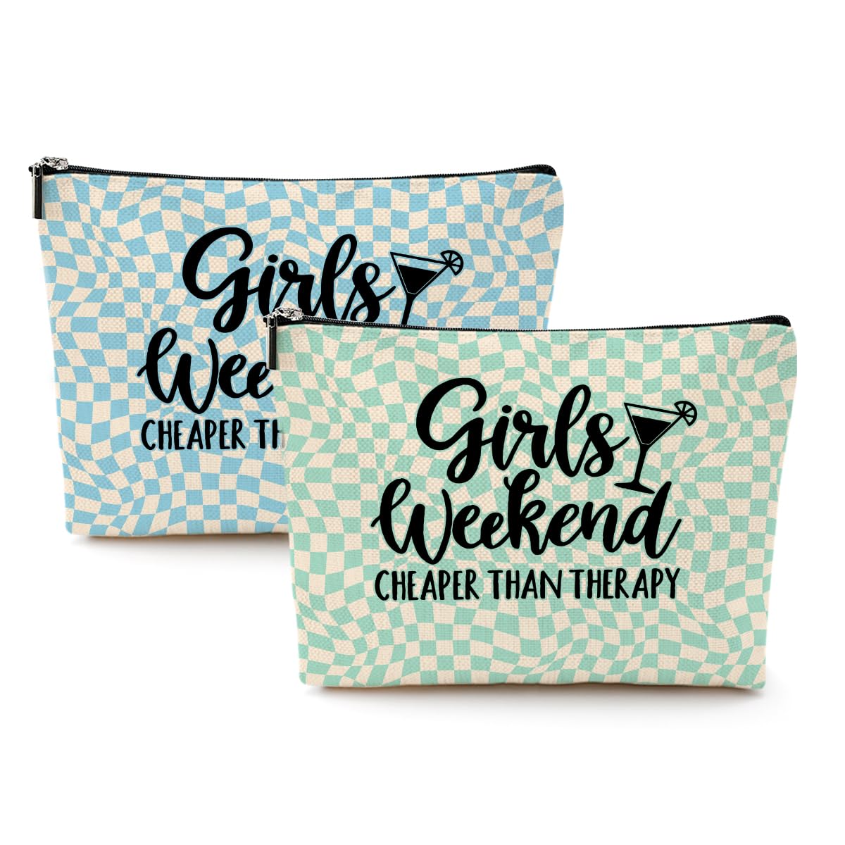 2 Pcs Girls Weekend Gifts Cosmetic Bag Retro Plaid Makeup Bag Funny Girls Trip Gifts Favors Summer Vacation Birthday Christmas Friendship Gifts for Women Friend Daughter Bestie Her Bachelorette Party