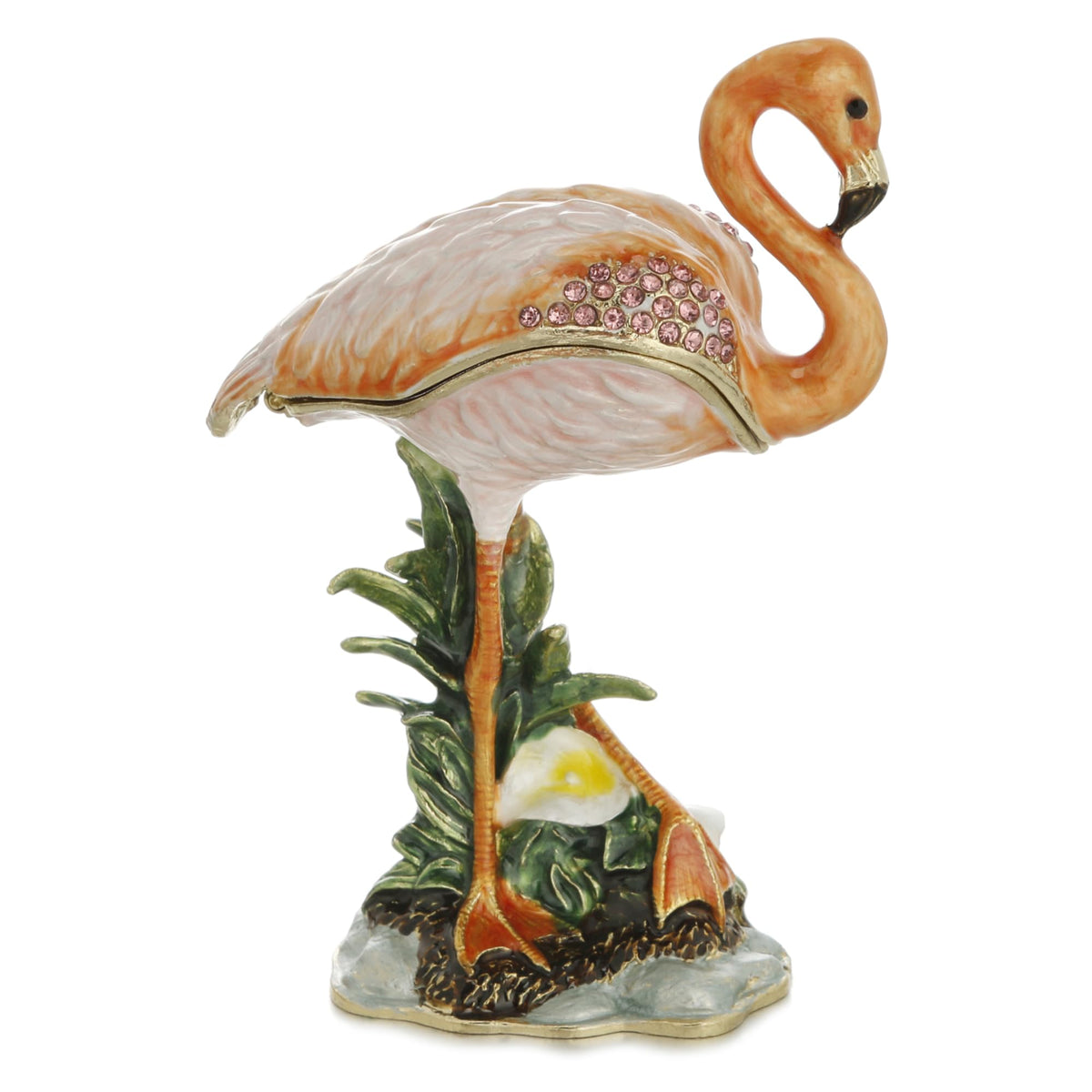 Vie jeune Hand Painted Enamel Flamingo Trinket Box Hinged Unique Mini Ring Necklace Jewelry Organizer Classical Bejeweled Storage Figurine Collectible Keepsake Home Decor (Flamingo)