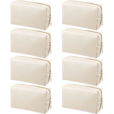 8 Pcs Makeup Bag Pu Leather Cosmetic Pouch Waterproof Small Toiletry Bag Portable Cosmetic Organizer Water Resistant Storage Purse for Lady Women Daily Storage Travel Organizer (BeigeMedium)