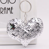Sequin Heart Bag Charm with Reflective Keyring Design