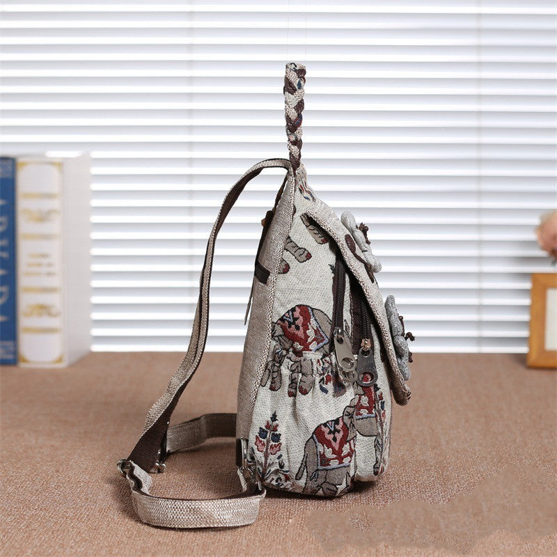 Vintage Style Double Layer Fabric Backpack for Travel