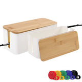 Cable Management Organizer Box 2 Pack Large Storage Bamboo Lid Wires Concealer Holder for Office Desk Home Kitchen TV Computer Cover Hide Tidy Surge Protector Power Strips & Cords (White)