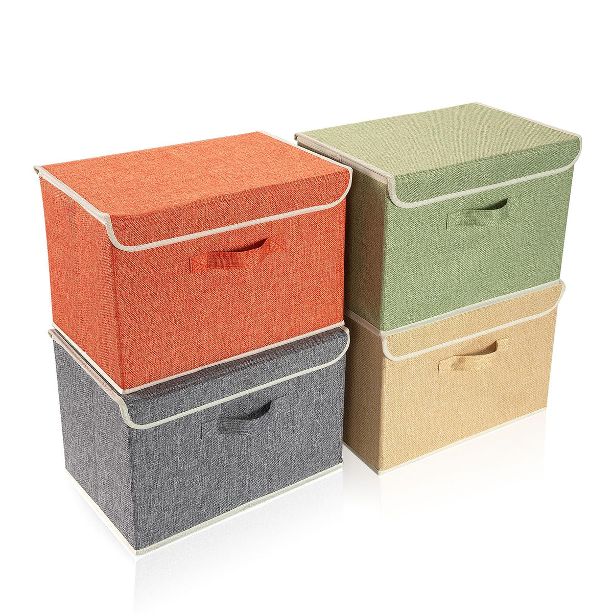 DOMEraax Storage Bins with Lid Foldable Clothing Storage Box case with Handle for Toy Books Closet Bedroom Home 4 Color Set 15L x 10W x 10H inch