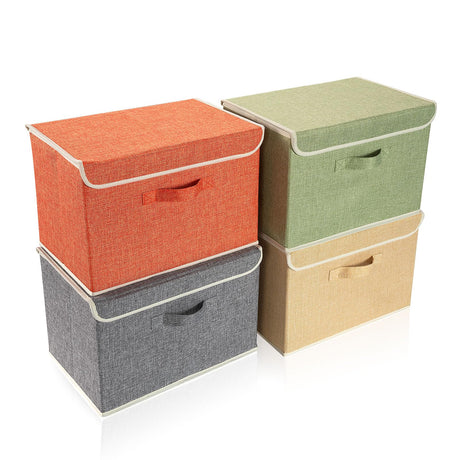 DOMEraax Storage Bins with Lid Foldable Clothing Storage Box case with Handle for Toy Books Closet Bedroom Home 4 Color Set 15L x 10W x 10H inch
