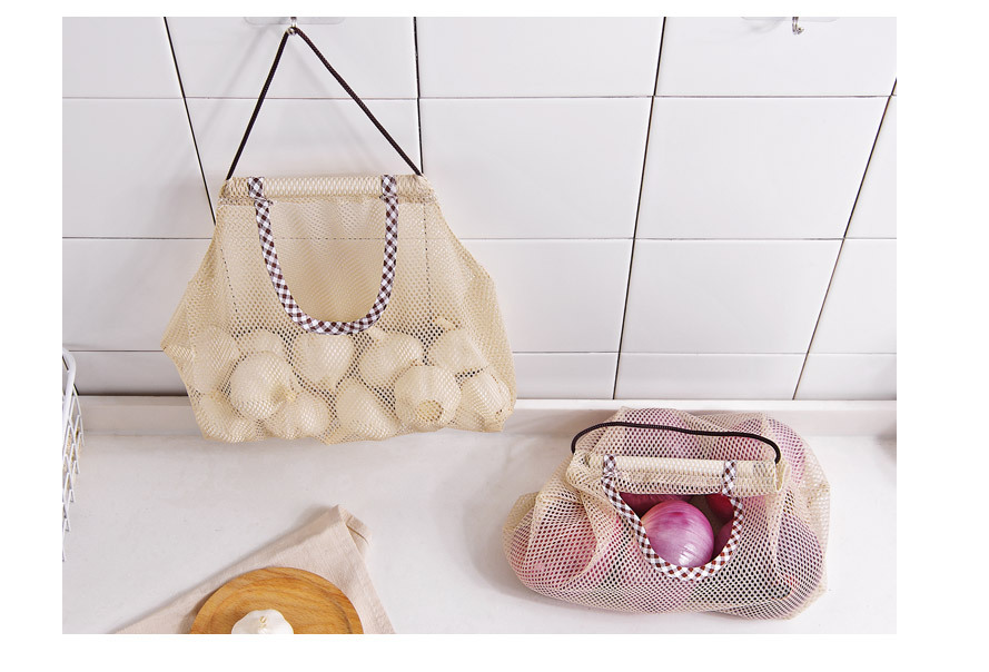 Beige Fruit and Vegetable Storage Net Bag