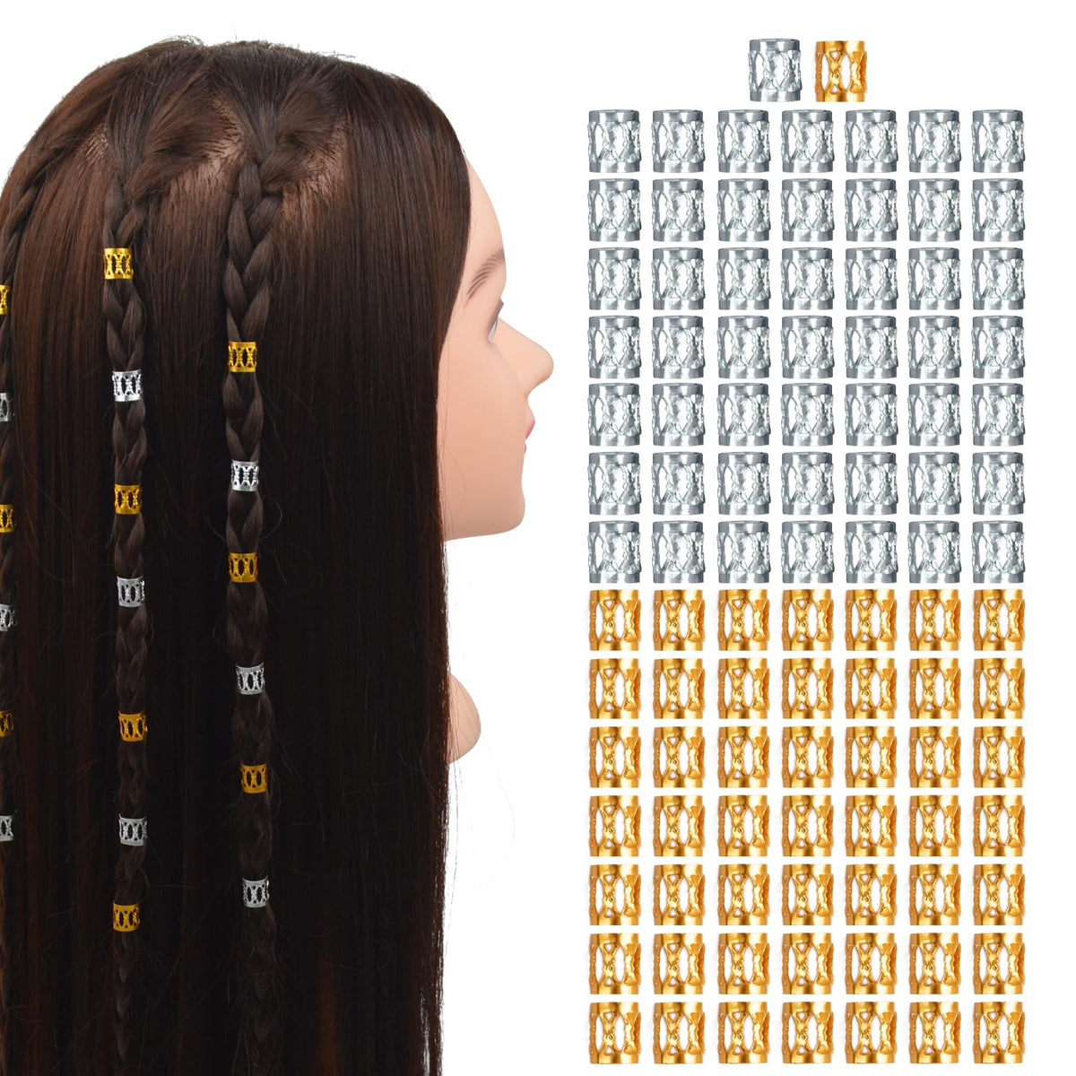 100 Pcs Dreadlocks Beads Metal Hair Cuffs Hair Braiding Rings Braid Clips for Women Hair Accessories (Gold and Silver)