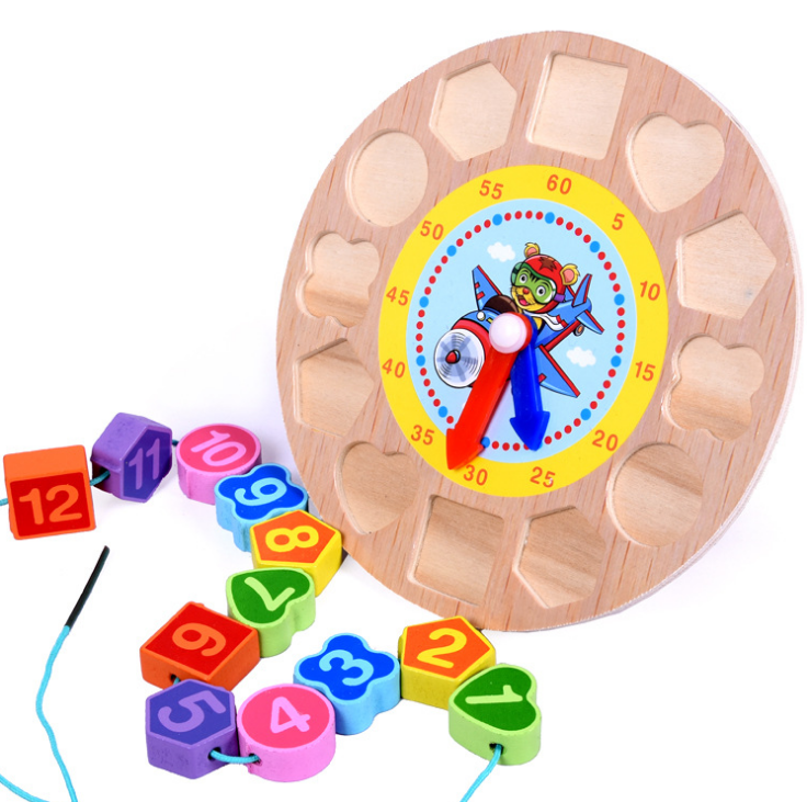 Wooden Lacing Number Clock Educational Toy for Kids