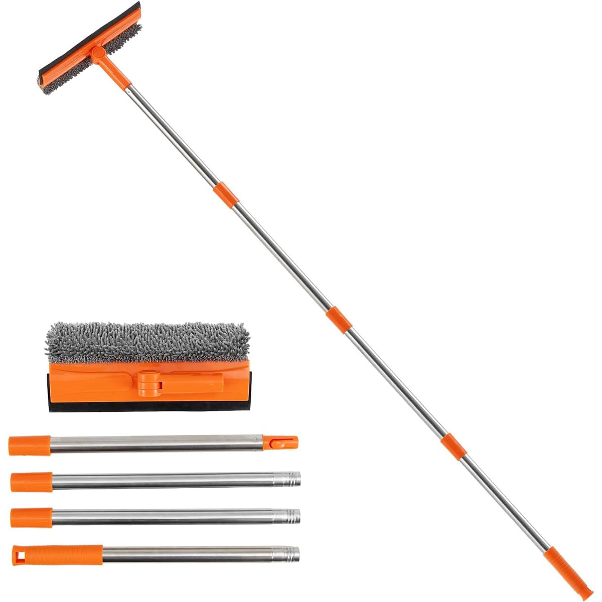 Professional Window Squeegee2 in 1 Squeegee Window Cleaner with Long Stainless Steel HandleSponge Car Window Squeegee for Gas Station GlassShower (Microfiber Cloth Style)