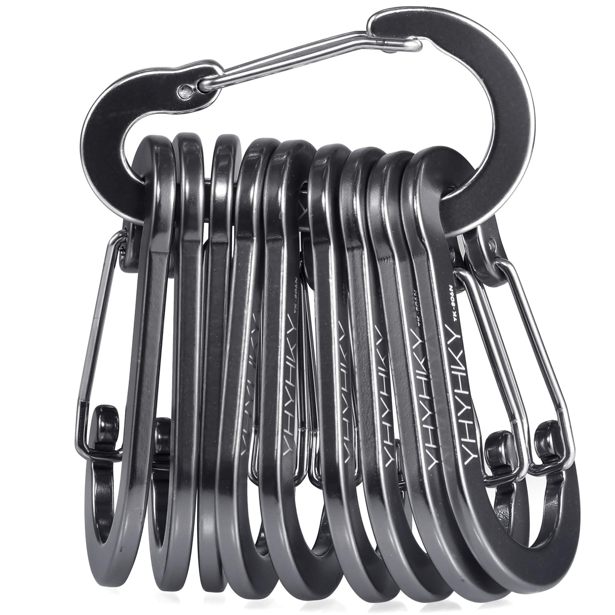 YHYHKY 10 Pack 2.7 Inch D Shape Aluminum Carabiner Spring Hook Keychain Clips Small Carabiners for Hiking Camping Fishing Gym Dog Leash Outdoor Key Rings Backpacks Not for Climbing (Grey)