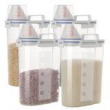 5.5 Lbs Rice Airtight Dry Food Storage Container Set of 4 Rice Storage Bin Cereal Containers Dispenser Thicken Plastic Clear Food Storage Box with Pouring Spout Measring Cup for Grain Flour Snacks