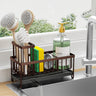 Cisily Sponge Holder for Kitchen Sink Sink Caddy with High Brush Holder Organzier Rustproof 304 Stainless Steel Dish Organizer Divider Soap Dispenser Storage(Brown)