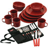 Coleman 24-Piece Enamel Dinnerware Set Durable Dishes & Utensils for Camping & Outdoor Use Dishwasher Safe with Included Carry Pouch for Camping Tailgating Picnics & More