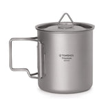 TOMSHOO Camping Titanium Pot Outdoor Titanium Mug with Lid Camping Coffee Cup with Foldable Handle for Camping Hiking Travelling Backpacking Camping Open Fire
