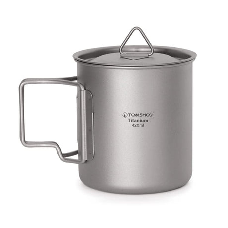 TOMSHOO Camping Titanium Pot Outdoor Titanium Mug with Lid Camping Coffee Cup with Foldable Handle for Camping Hiking Travelling Backpacking Camping Open Fire