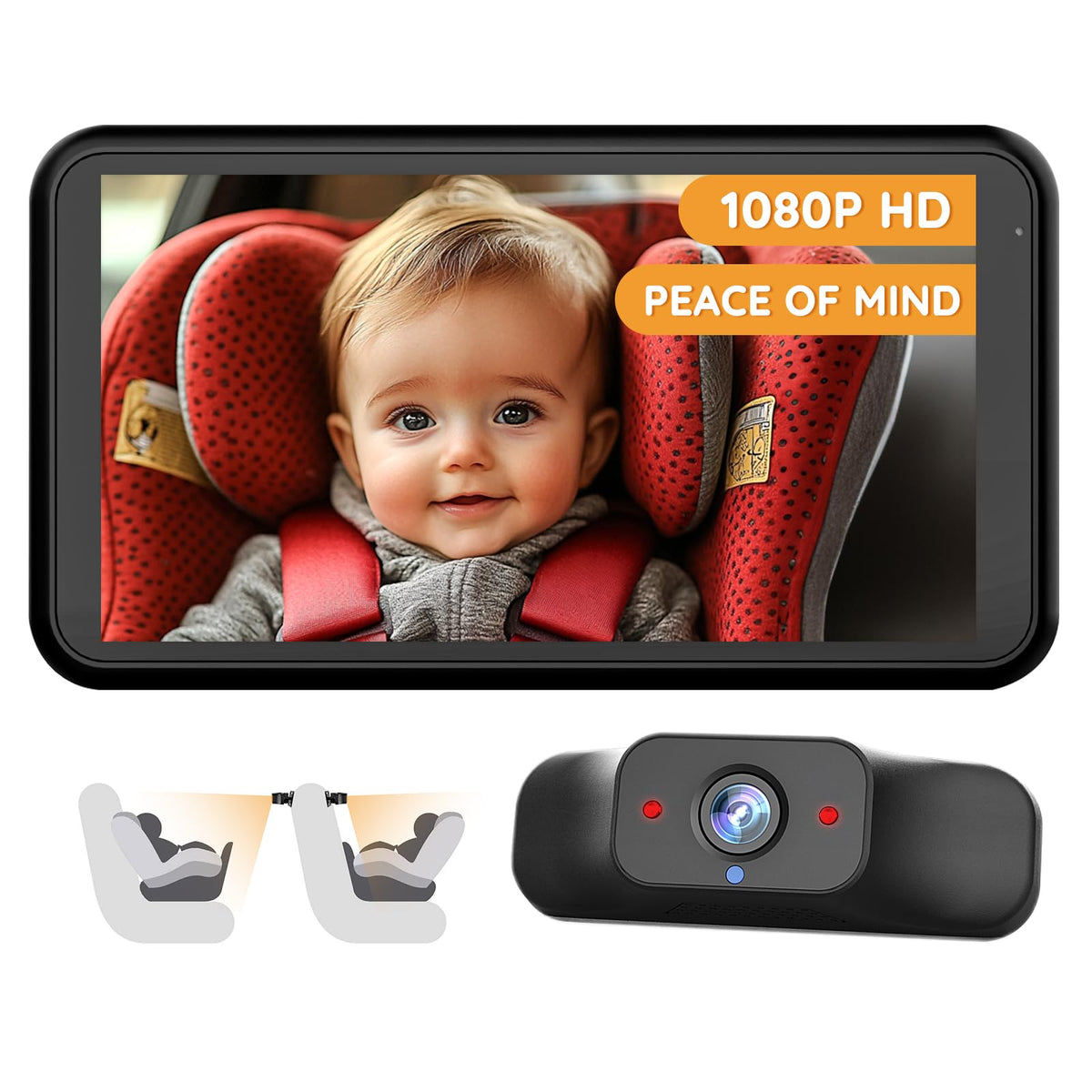 Babyvue Baby Car Camera Plug-Play 4.5" 1080P HD Crystal Clear View Baby Car Mirror Monitor with 3X Zoom Safety 360 Rotation Rear Facing Car Seat for Baby