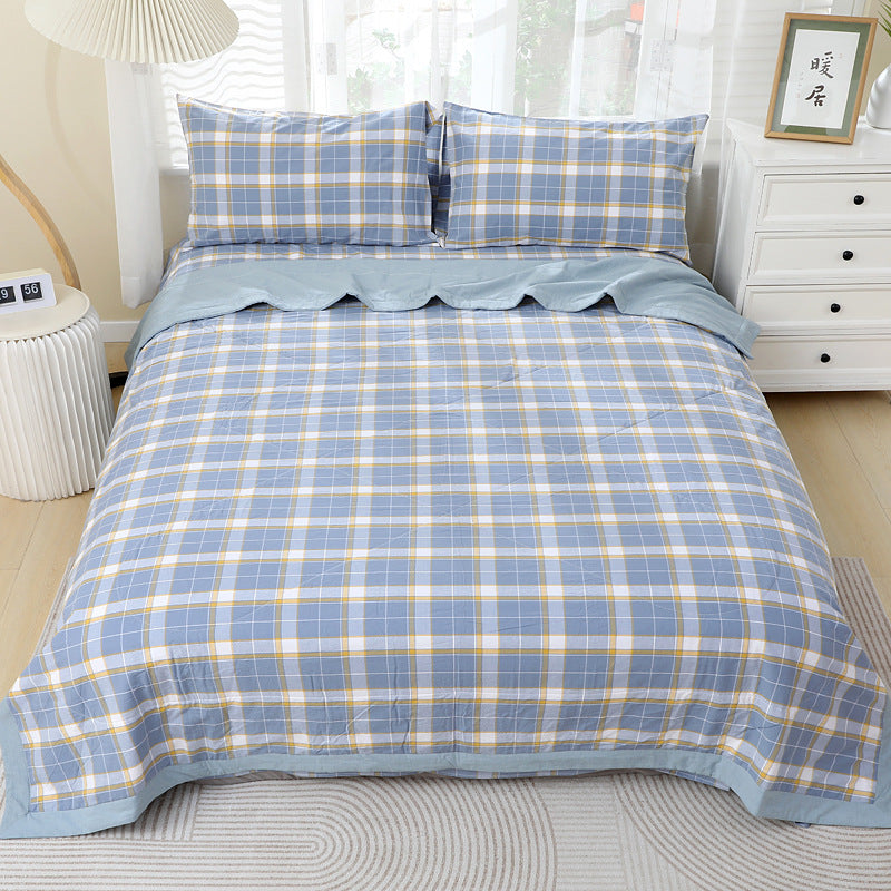 Plain Color Cotton Checkered Quilt for All Seasons