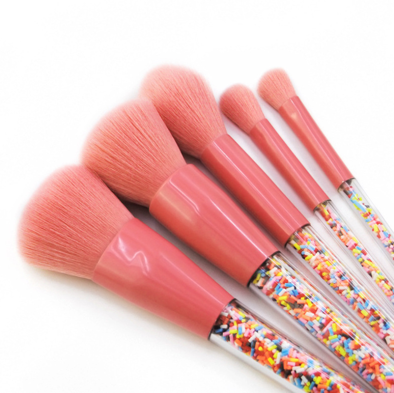 New 5-Piece Candy Makeup Brush Set with Clear Handles