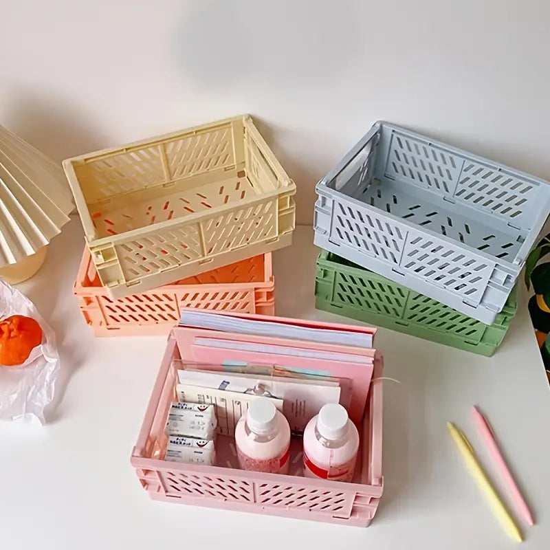Mini Folding Plastic Storage Box for Desk Organization