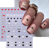 Heart Nail Art Stickers Decals 6PCS Valentine’s Day Nail Stickers 3D Pink Red White Black Heart Nail Art Decoration Supplies Gold French Line Nail Decals for Women Girls Valentines Nail Art Decoration