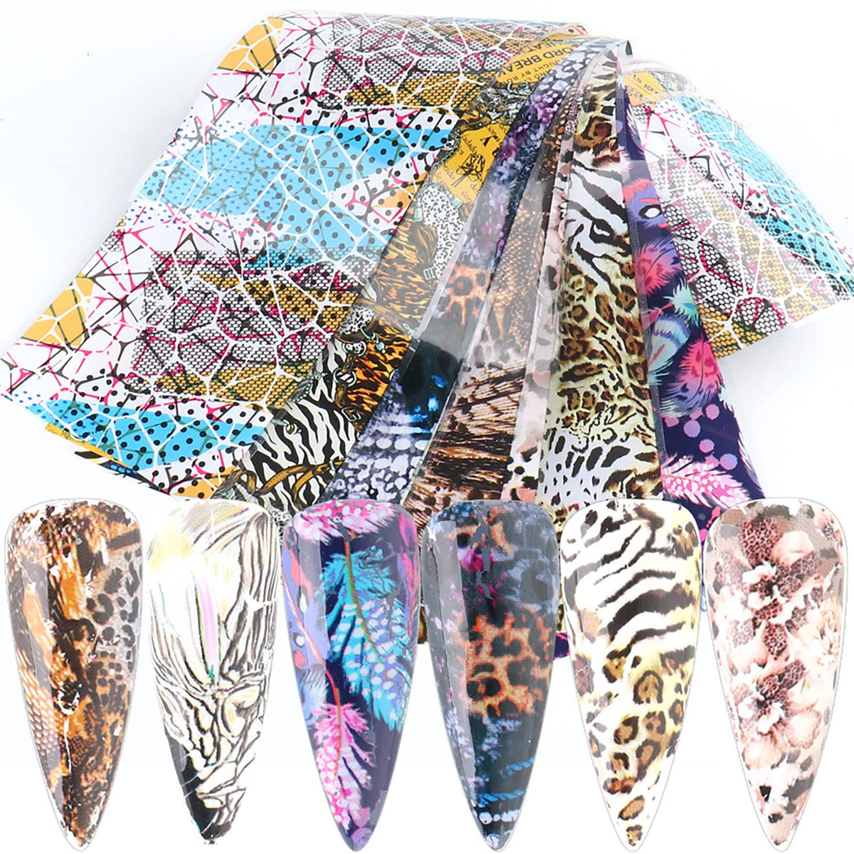 Animal Print Nail Foil Transfer Stickers Decals 10 Sheets Animal Skin Pattern Nail Foils Designs Nail Art Decal Acrylic Supplies for Women Manicure Charms Decorations DIY Resin Polish Nail Art Tips