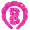 FROG SAC Puffy Spa Headband and Wristbands for Face Washing Hot Pink Make Up Skincare Head Band for Women Terry Cloth Spiral Bubble Makeup Skin Care Hair Bands for Girls (Abbie Rose Collab)